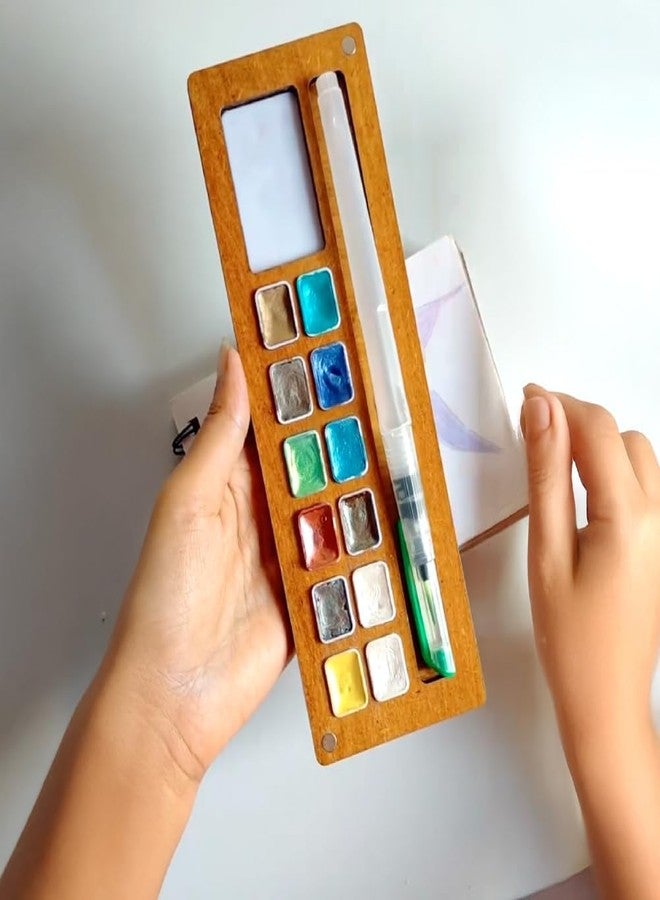 The Crafthives Metallic Watercolour Palette, Wooden Case with Magnetic Pans (Large) - Image 2